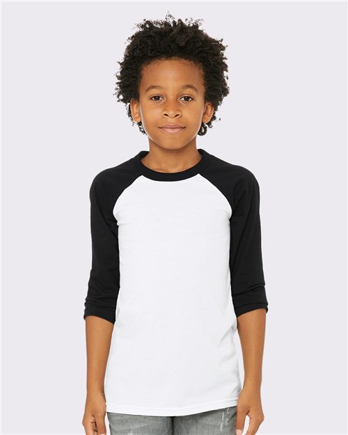 BELLA + CANVAS Youth Three-Quarter Sleeve Baseball Tee 3200Y