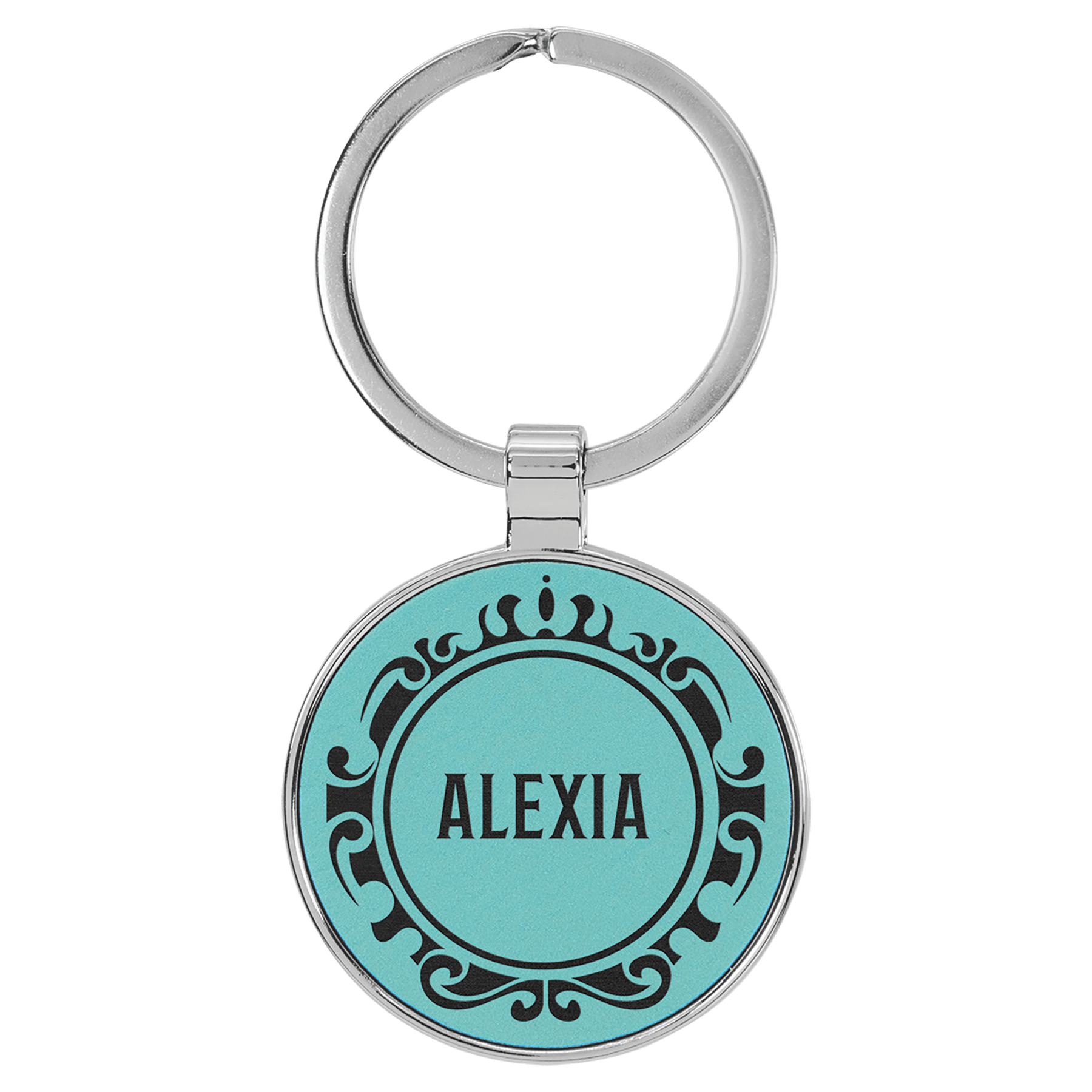 1 1/2" Laserable Leatherette/Metal Round Keychain - HatFlow Company