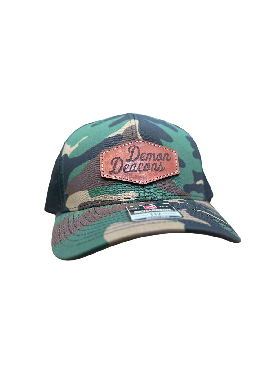 Wake Forest Demon Deacons Leather Patch Trucker Hat- (Demon Deacons) Camo/Black