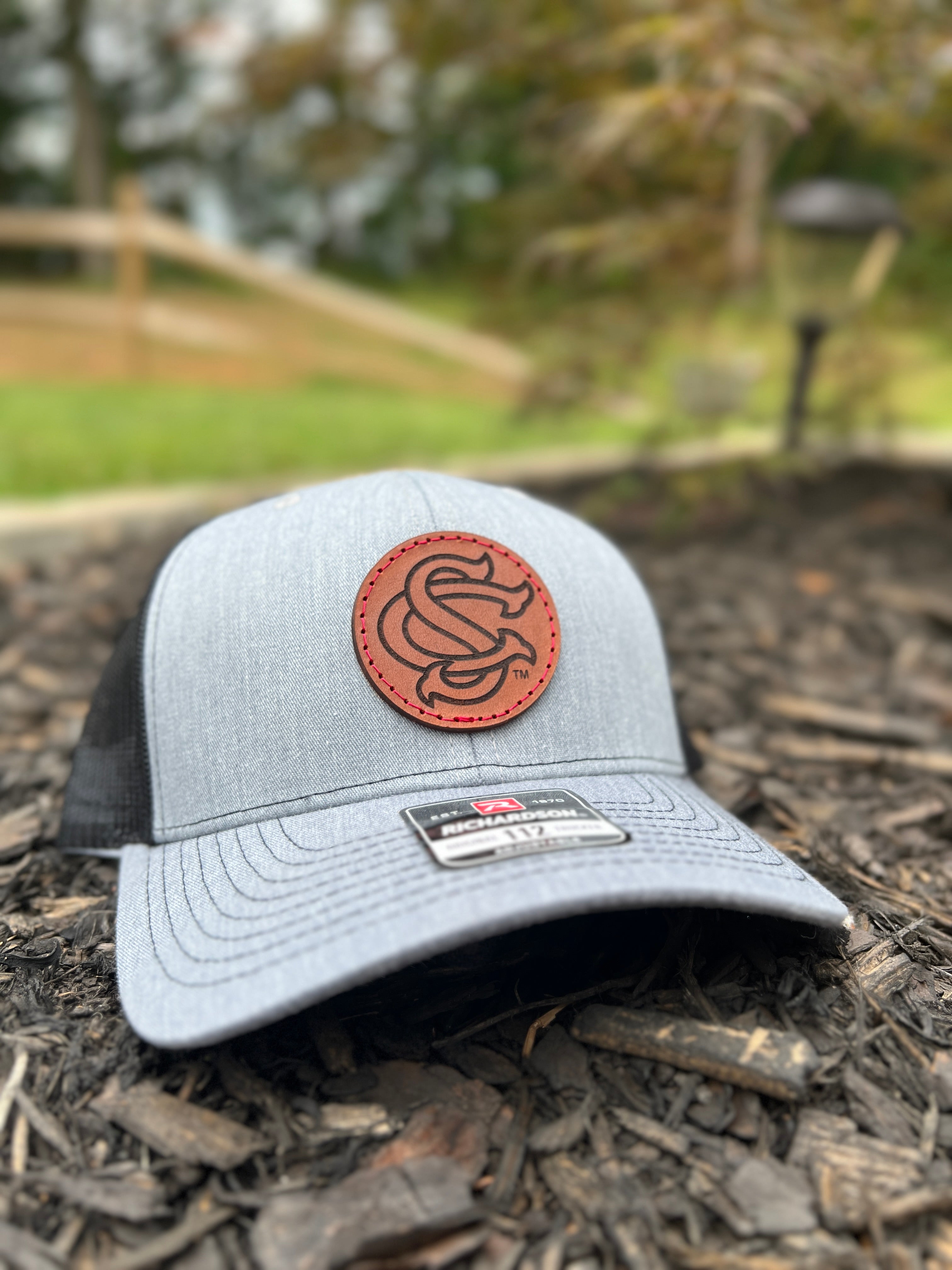 South Carolina Gamecocks Richardson Leather Patch Trucker Hat-(SC) Heather/Black