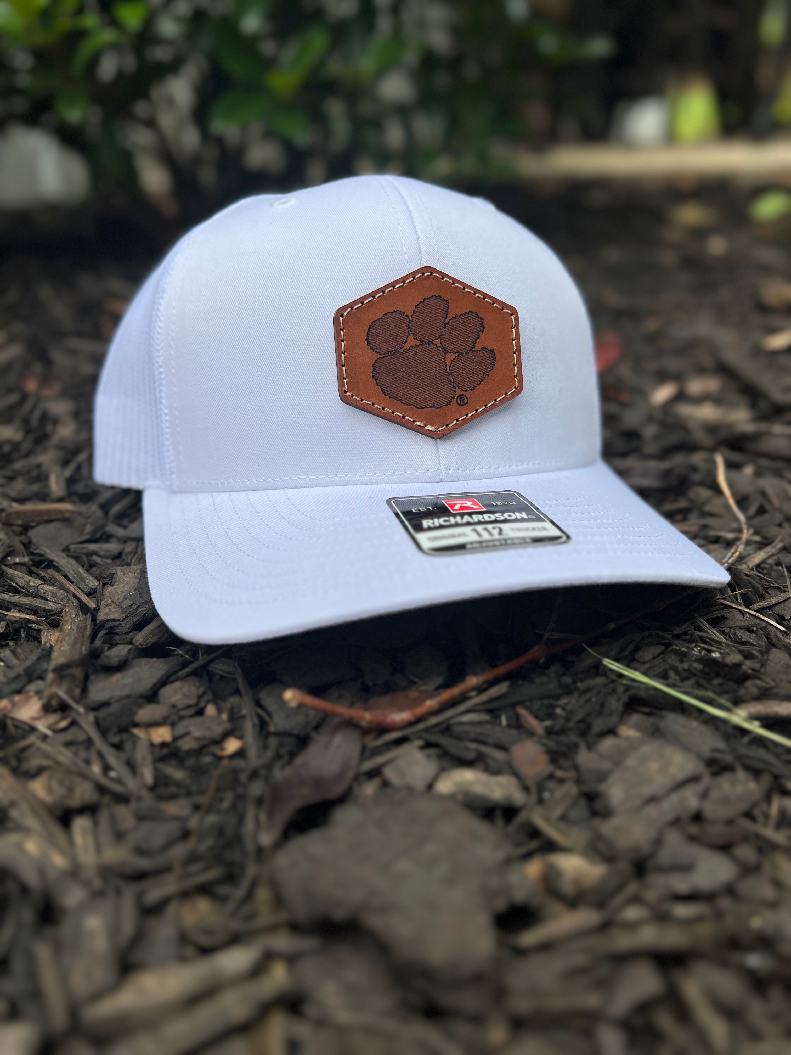 Clemson Tigers Richardson Leather Patch Hat-(Tiger Paw) White