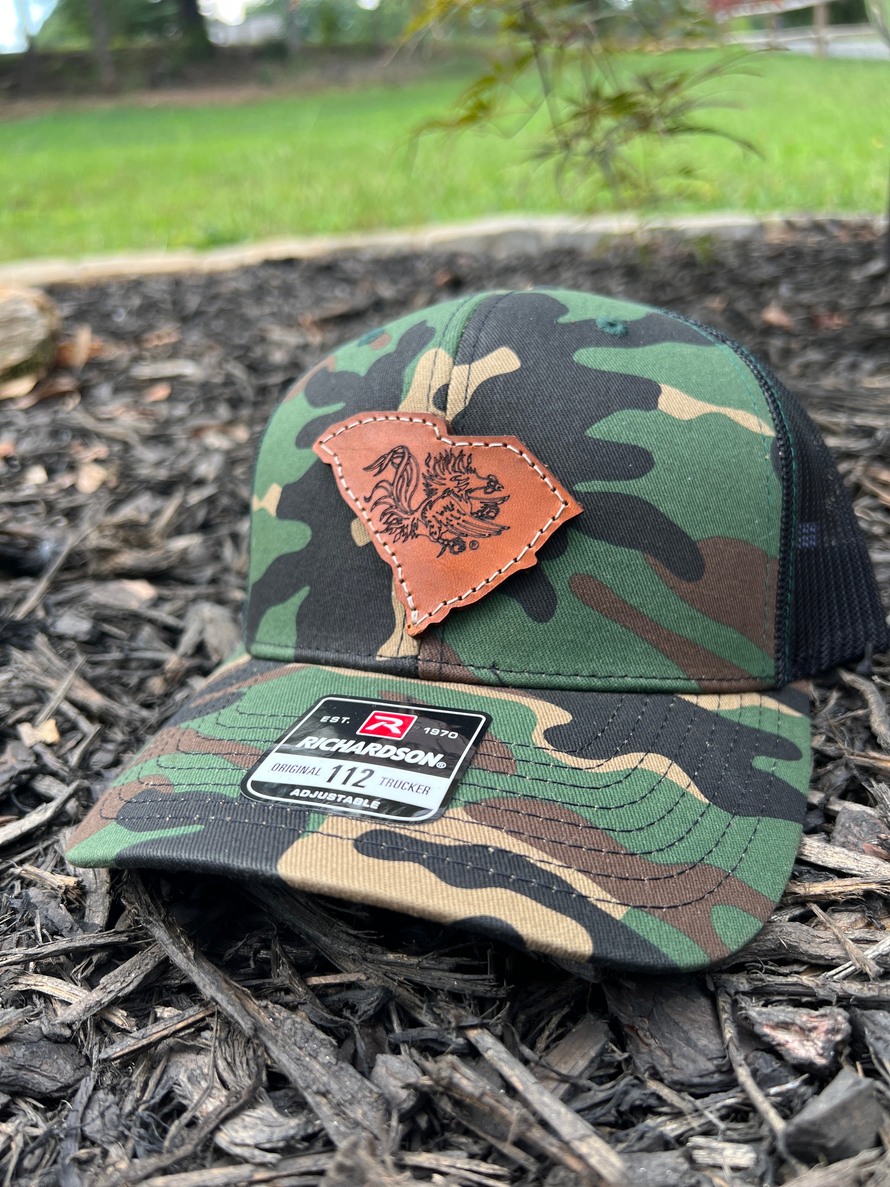 South Carolina Gamecocks Leather Patch Trucker Hat (State Gamecock)