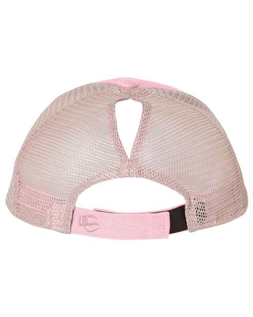D5 Rebels Leather Patch Hat w/ Ponytail Mesh-Pink/Tea