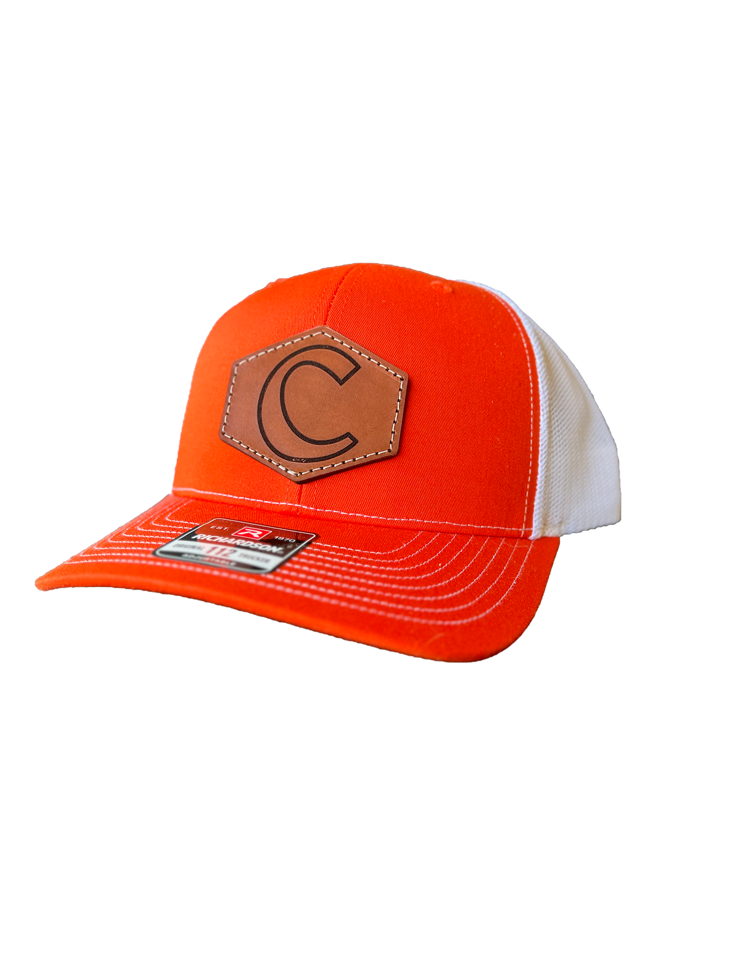 Clemson Tigers Leather Patch Trucker Hat-(C) Orange