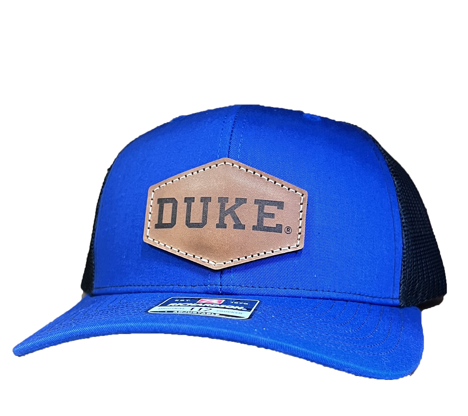 Duke Blue Devils Leather Patch Trucker Hat-(Duke) Royal/Black