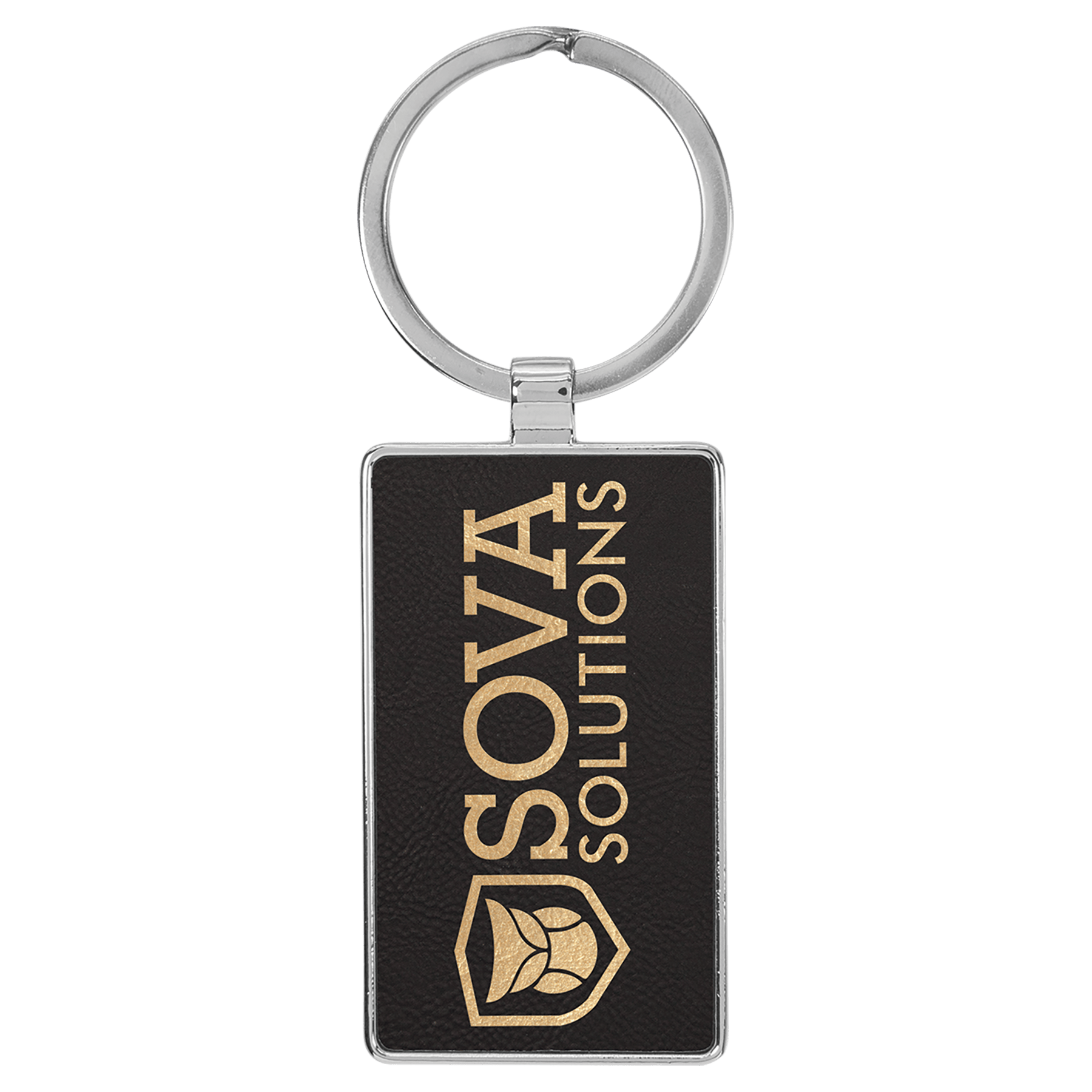 2 3/4" x 1 1/4" Laserable Leatherette/Metal Rectangle Keychain - HatFlow Company