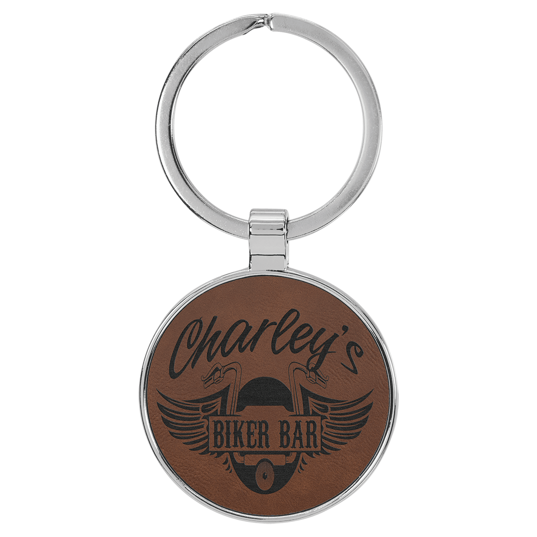 1 1/2" Laserable Leatherette/Metal Round Keychain - HatFlow Company