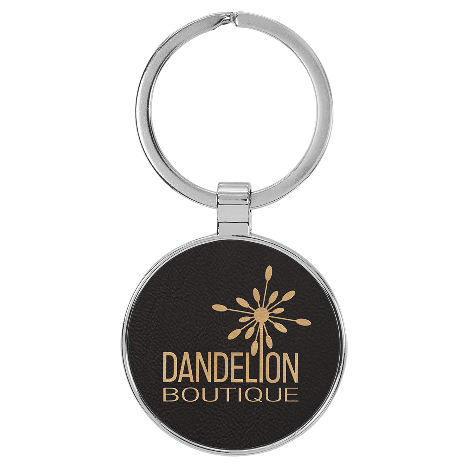 1 1/2" Laserable Leatherette/Metal Round Keychain - HatFlow Company