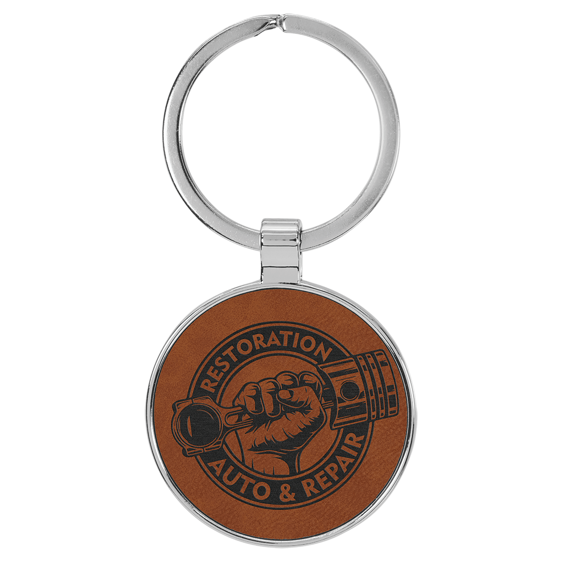 1 1/2" Laserable Leatherette/Metal Round Keychain - HatFlow Company