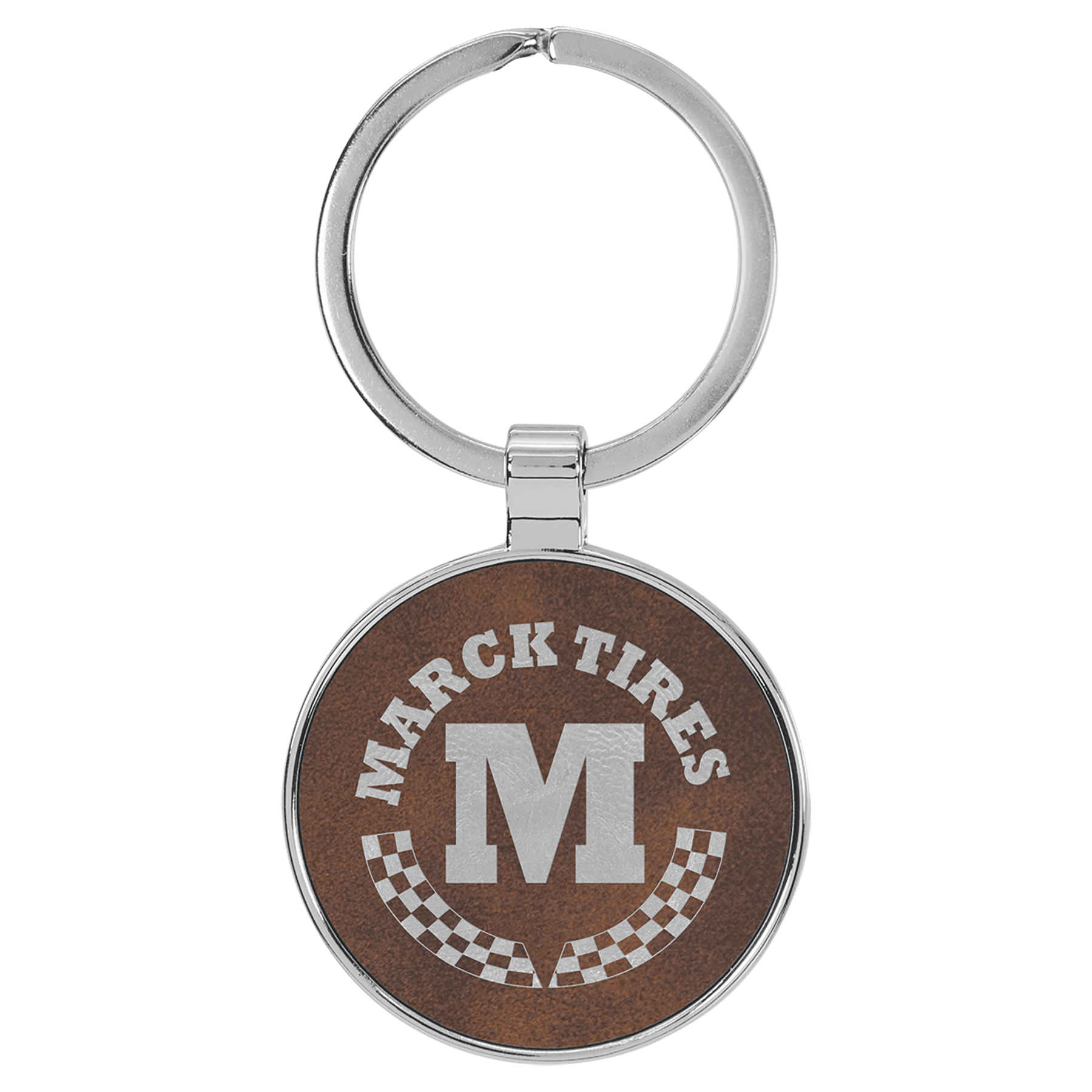 1 1/2" Laserable Leatherette/Metal Round Keychain - HatFlow Company