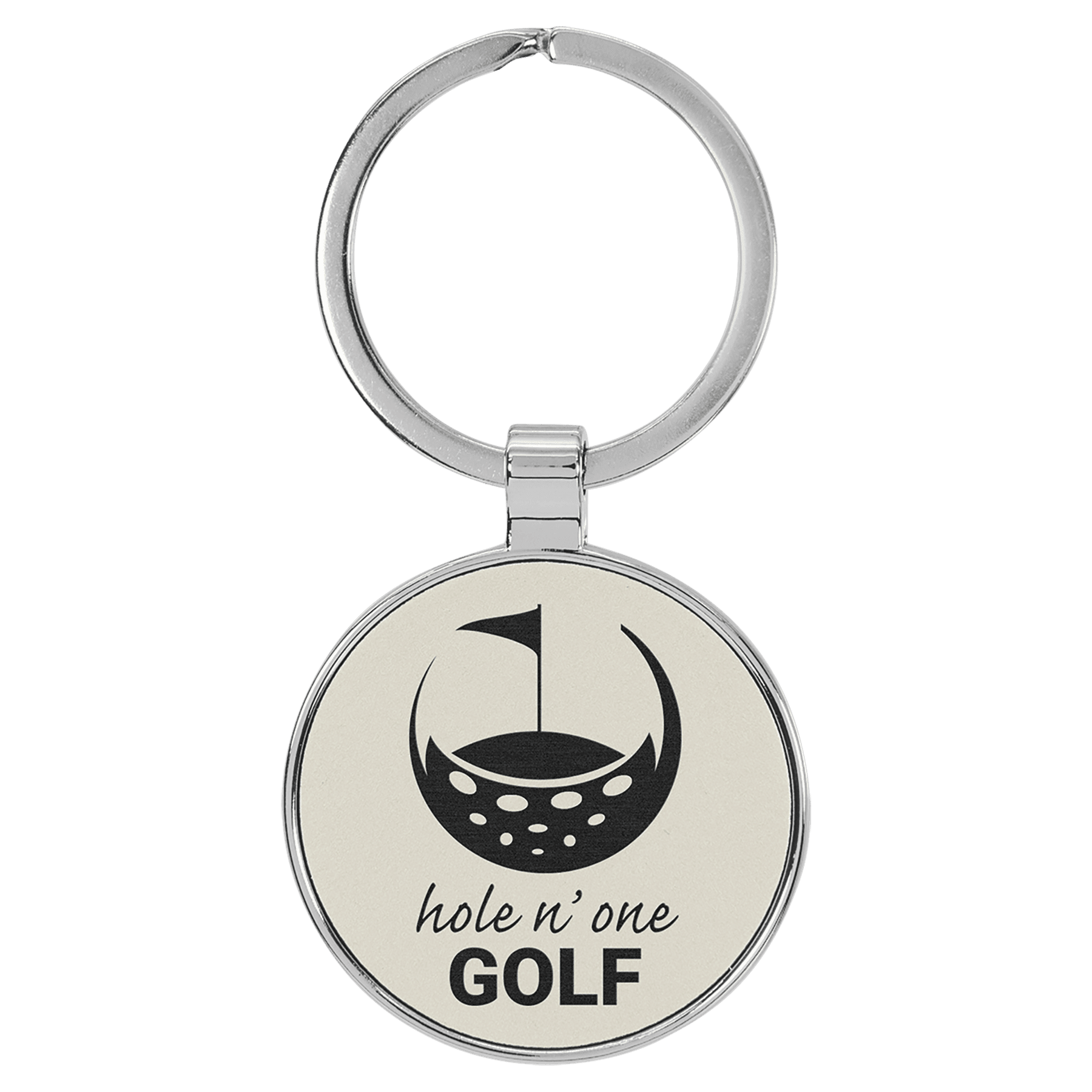 1 1/2" Laserable Leatherette/Metal Round Keychain - HatFlow Company