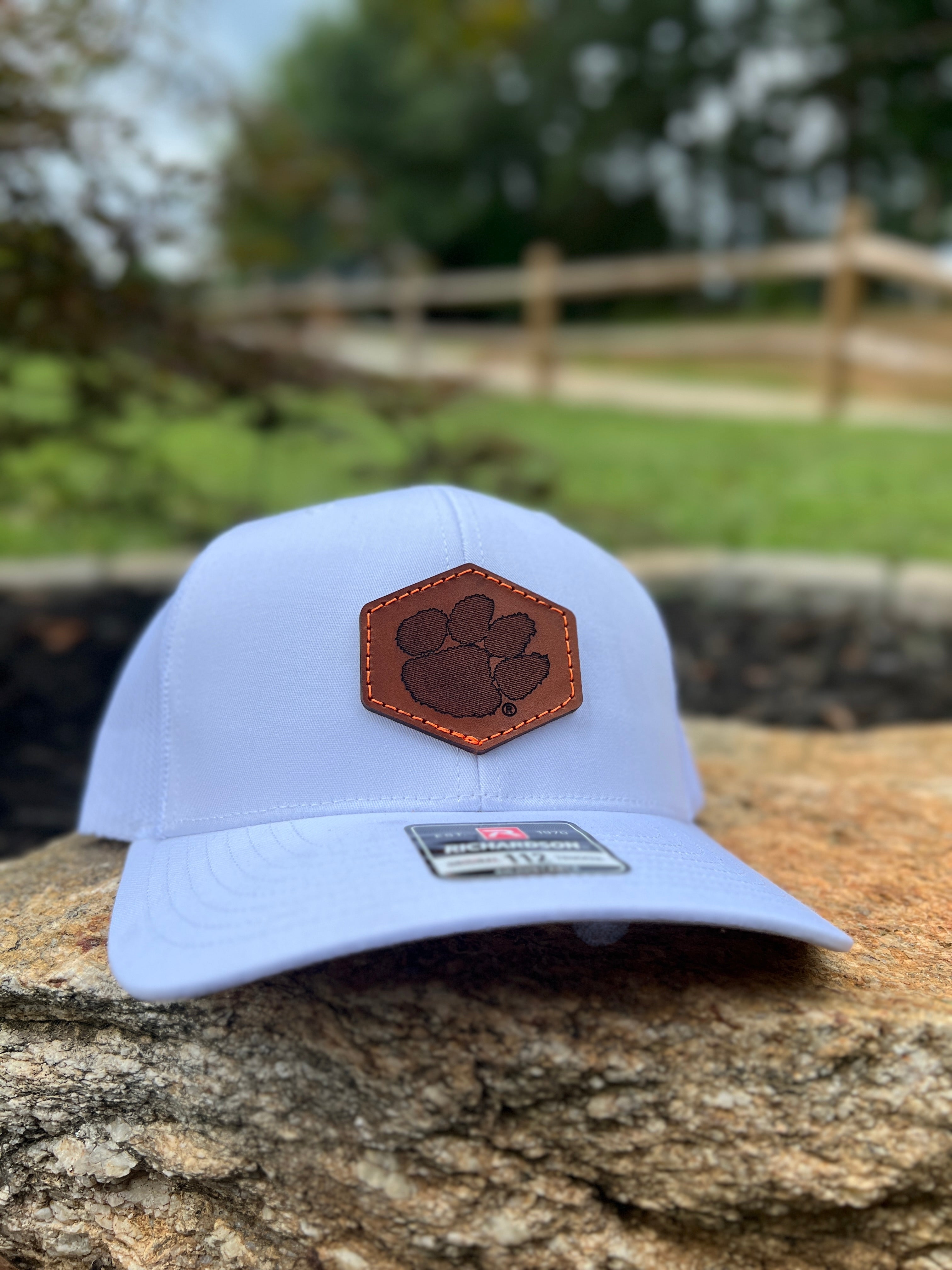 Clemson Tigers Richardson Leather Patch Hat-(Tiger Paw) White