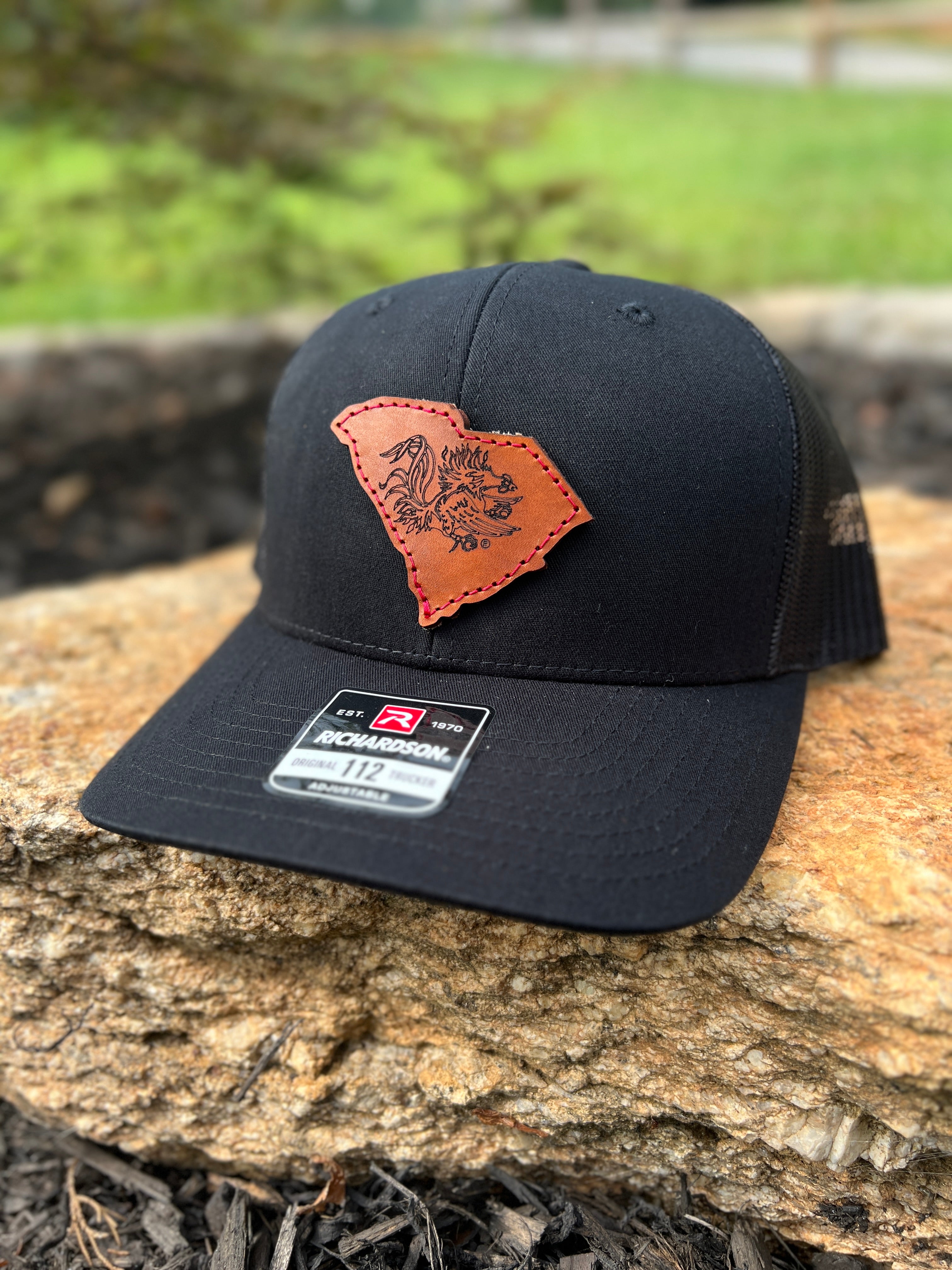 South Carolina Gamecocks Leather Patch Trucker Hat (State Gamecock)