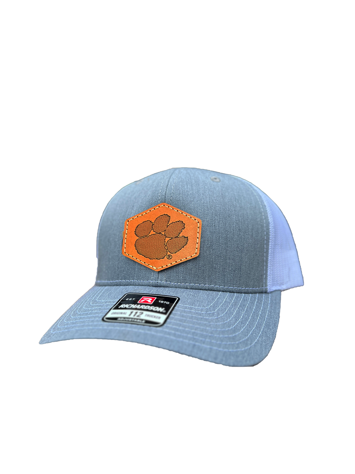 Clemson Tigers Richardson Leather Patch Hat-(Tiger Paw) Heather/White