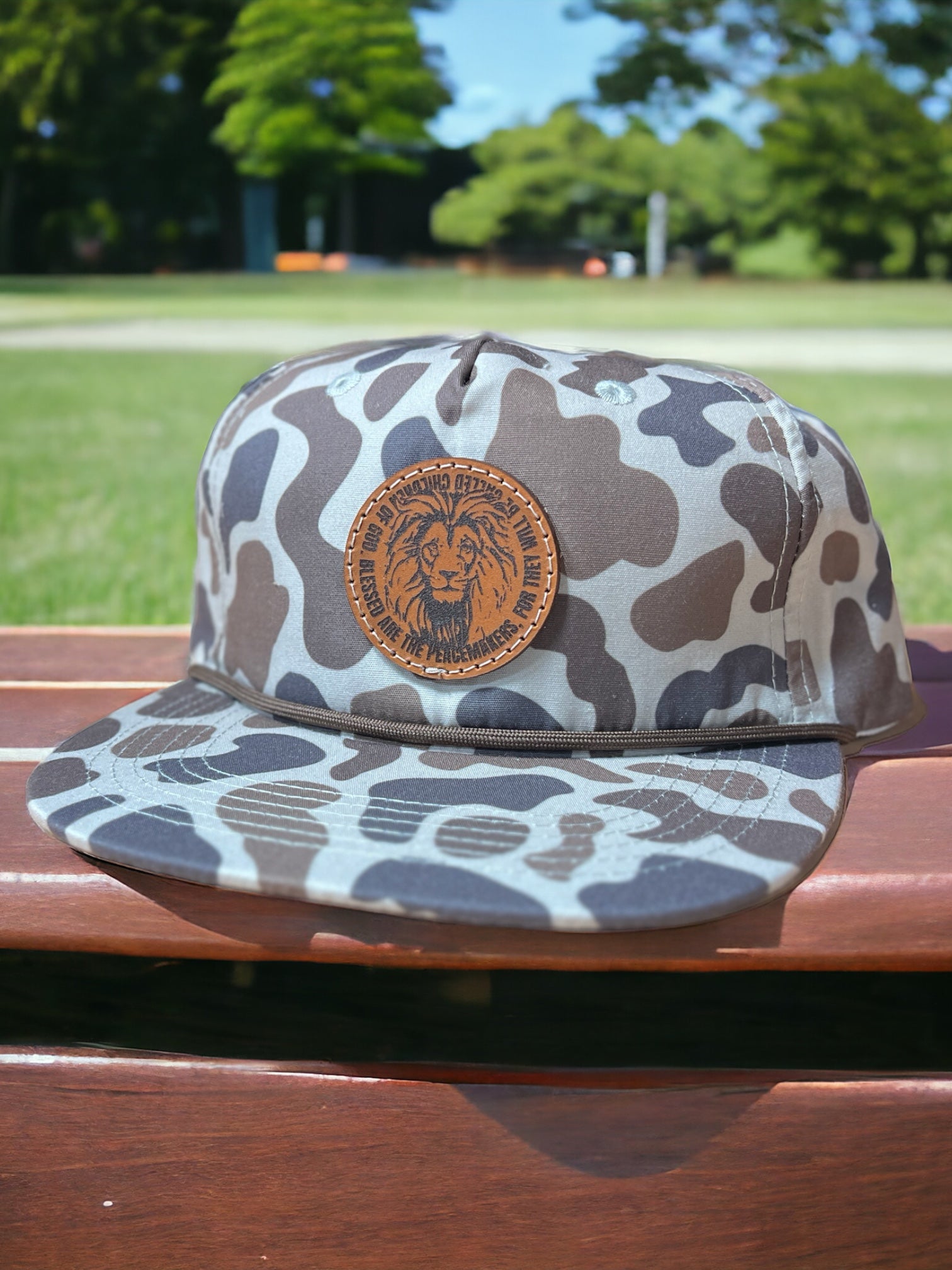 Matthew 5:9 Lion Leather Patch Rope Hat