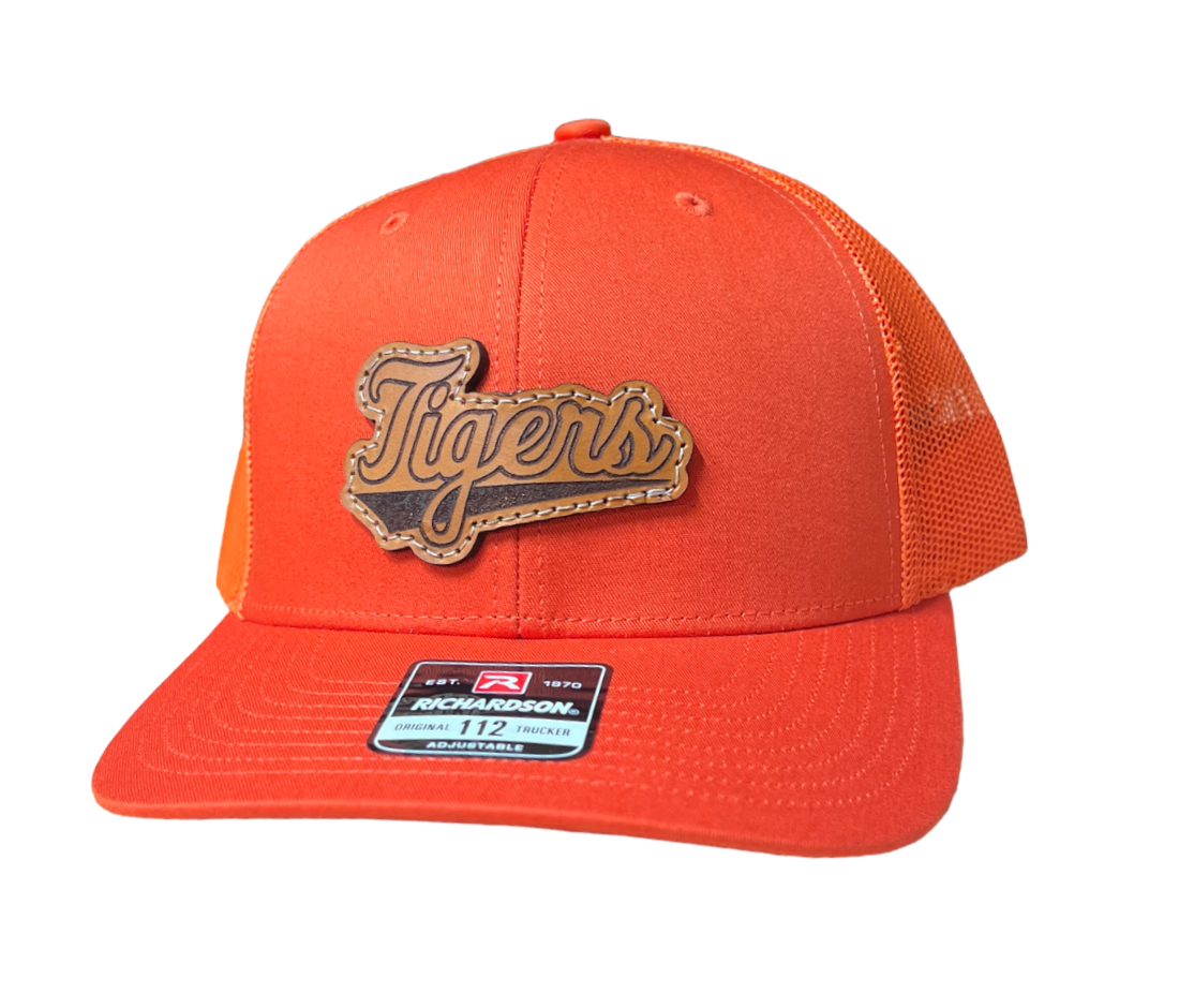 Clemson Tigers Script Leather Patch Trucker Hat