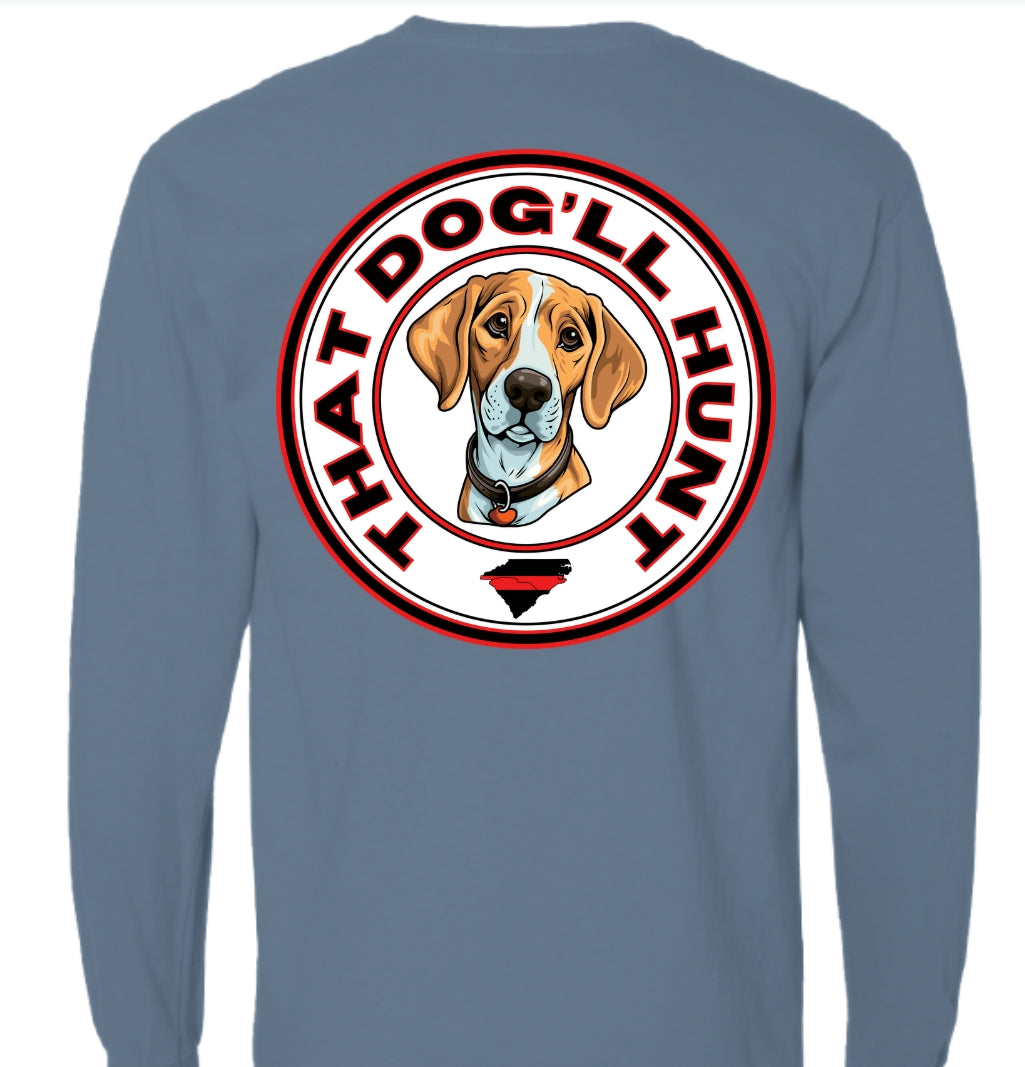 That Dog'll Hunt Long Sleeve Blue Jean Pocket Tee