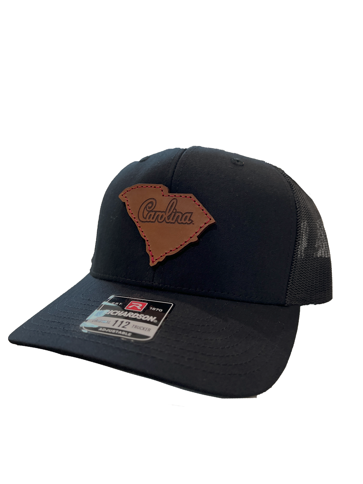 South Carolina Gamecocks Leather Patch Trucker Hat (State Script) - HatFlow Company
