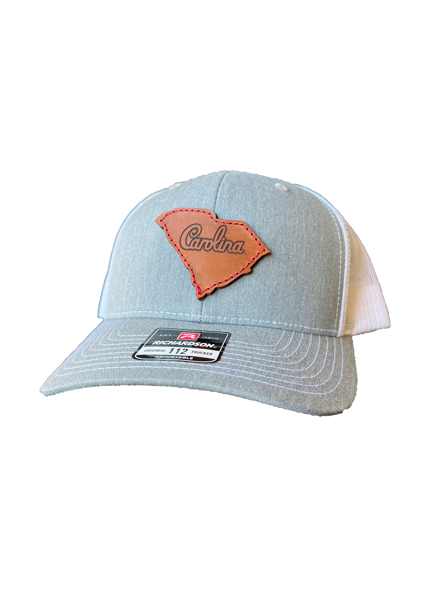 South Carolina Gamecocks Leather Patch Trucker Hat (State Script) - HatFlow Company