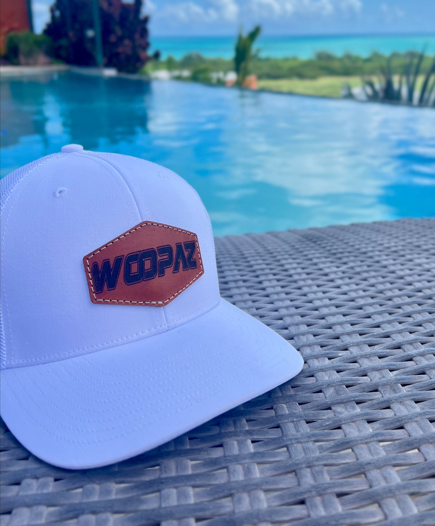 Wade Woodaz WOOPAZ Leather Patch Hat -White/White