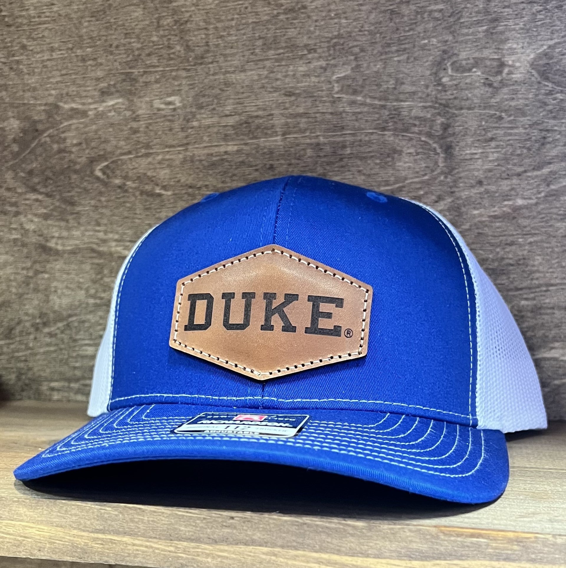 Duke Blue Devils Leather Patch Trucker Hat-(Duke) Royal/White